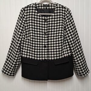 Talbots Blazer Suit Jacket Womens 14W Black White Houndstooth Wool Blend Career